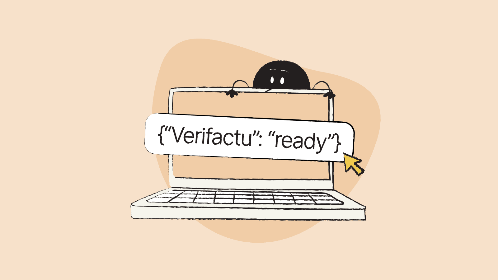 Qoodle behind a laptop showcasing Quaderno's Verifactu API