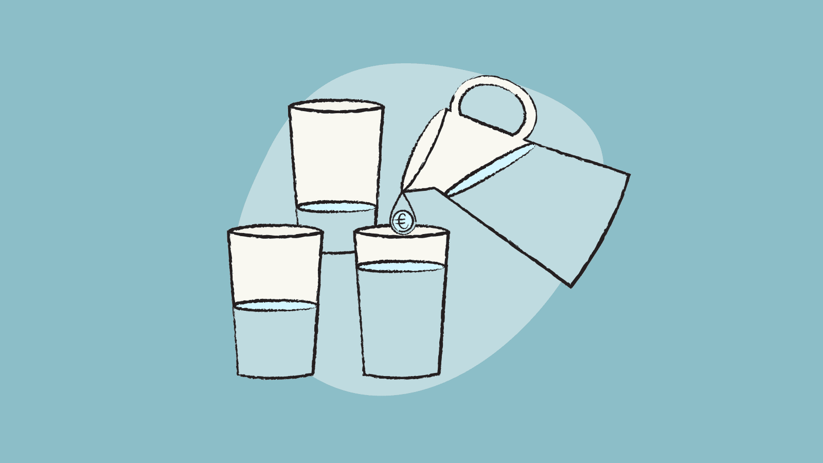 Illustration of pouring water into three glasses of water