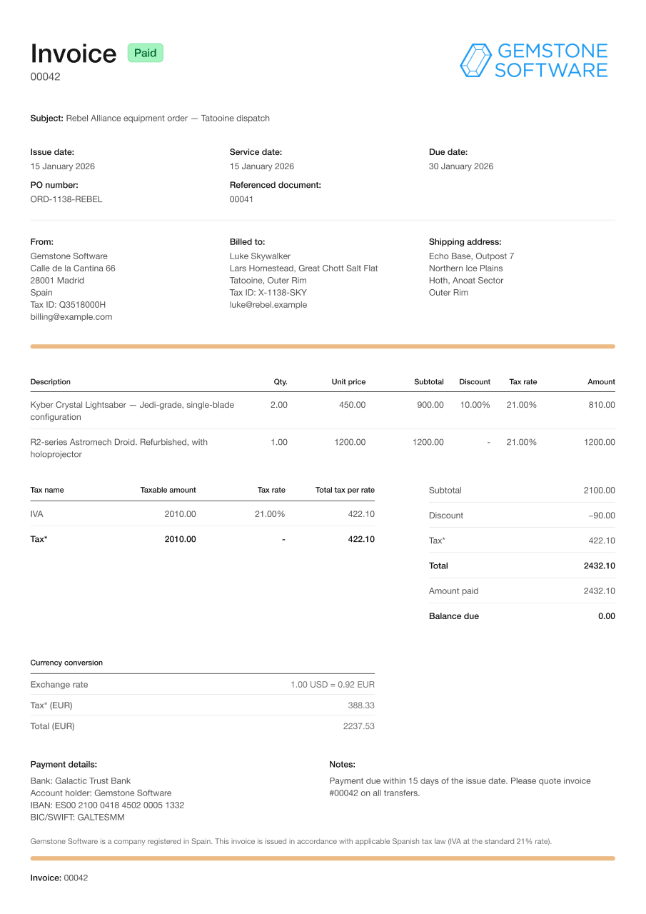 Invoice template example