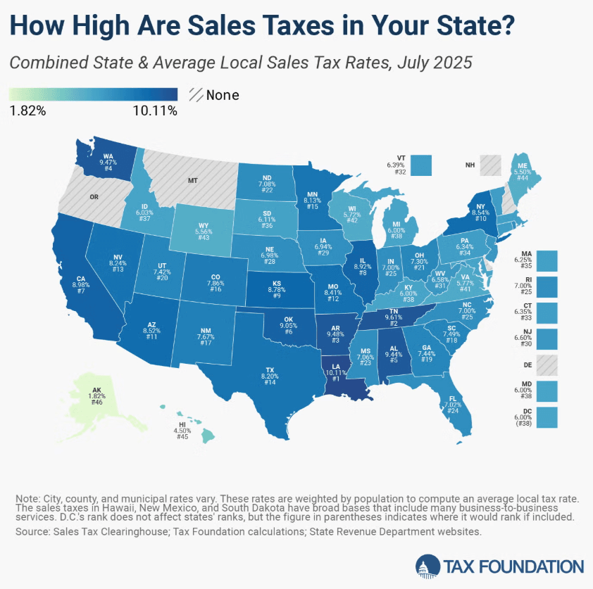 Sales tax by state map.