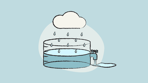 Illustration of a water tank being filled with rainwater
