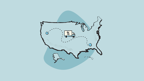 Illustration of United States and a lorry following a route