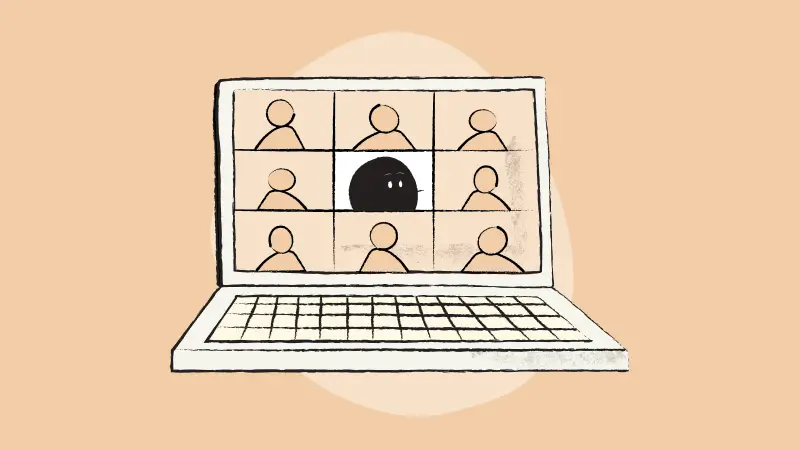 Illustration of Qoodle giving a webinar